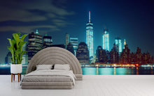 Load image into Gallery viewer, City Skyline Night Wallpaper Mural – Modern 3D New York Style Wall Decor for Bedroom, Living Room, Office – Stylish Gift Bold Room Look
