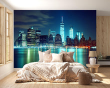 Load image into Gallery viewer, City Skyline Night Wallpaper Mural – Modern 3D New York Style Wall Decor for Bedroom, Living Room, Office – Stylish Gift Bold Room Look