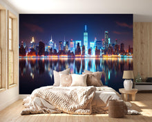Load image into Gallery viewer, New York City Skyline Wallpaper Mural At Night – Modern 3D Cityscape Wall Decor For Bedroom Living Room Office | Stylish Bold Gift For Home