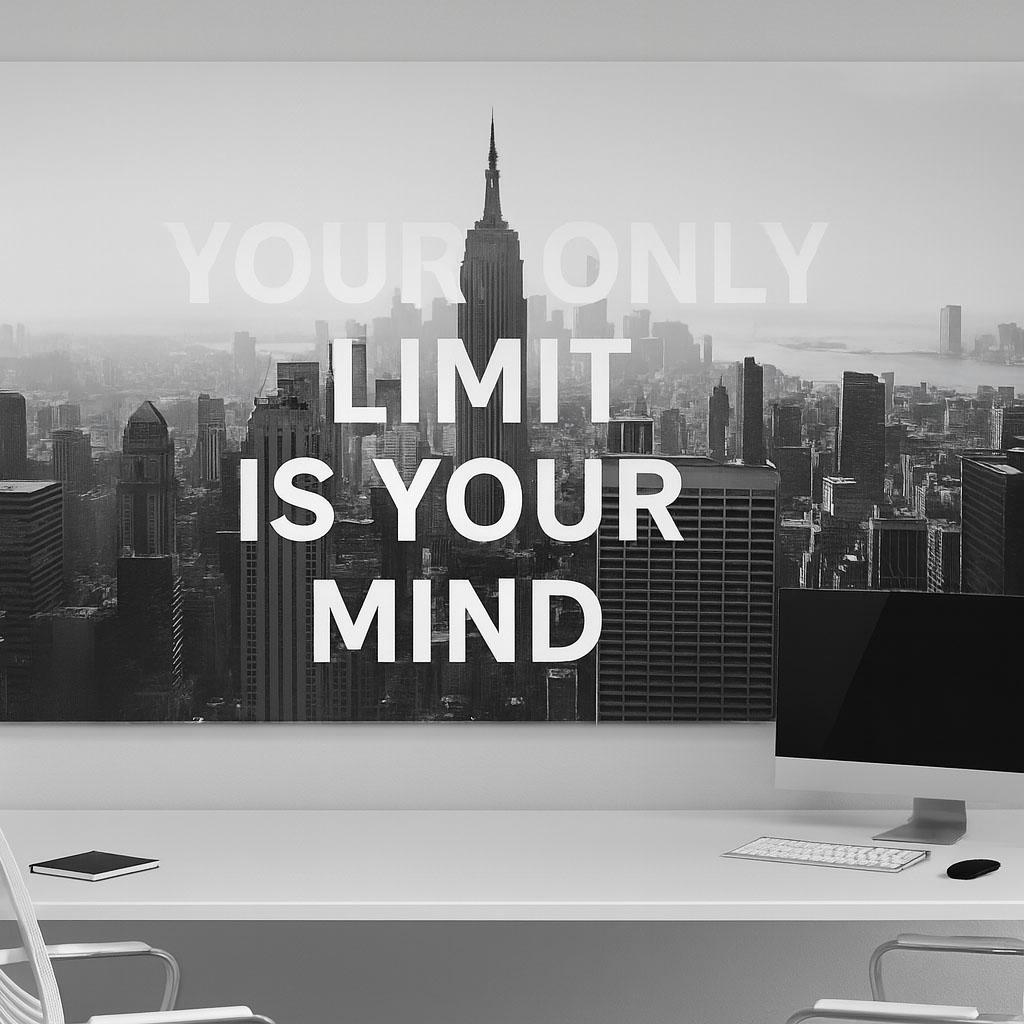 Your Only Limit Is Your Mind Motivational Office Wallpaper | Modern 3D Wall Mural For Workspace Decor | Inspirational Peel & Stick Wall Art