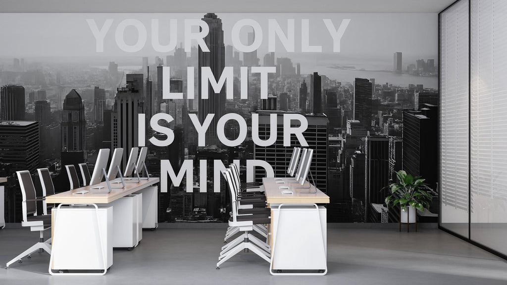 Your Only Limit Is Your Mind Motivational Office Wallpaper | Modern 3D Wall Mural For Workspace Decor | Inspirational Peel & Stick Wall Art