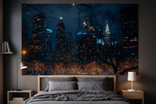 Load image into Gallery viewer, NYC Night Skyline Wallpaper Mural – 3D City Lights Wall Decor For Bedroom Or Living Room – Modern Bold Stylish Wall Art Gift Idea For Home