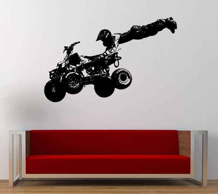 Atv Quad Bike Dirt Stunt Racing Wall Graphic Decal Sticker Vinyl Mural Boys Room Man Cave Game Room Garage Home Decor FREE SHIPPING L182