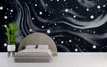 Load image into Gallery viewer, Starry Night Waves 3D Wallpaper – Modern Black and White Abstract Cosmic Wall Mural for Living Room, Bedroom, or Office – Stylish Statement