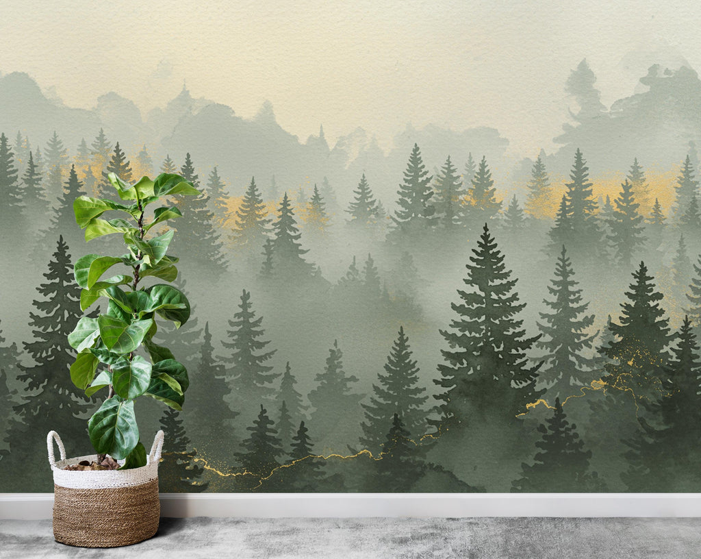 Mountain Wallpaper watercolor Peel and Stick Mountain Watercolor Wallpaper Mountain Wall Art Pine Tree Nature Wallpaper Blue Mountain Mural