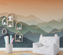 Load image into Gallery viewer, Mountain Wallpaper watercolor Peel and Stick Mountain Watercolor Wallpaper Mountain Wall Art Pine Tree Nature Wallpaper Blue Mountain Mural