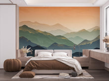 Load image into Gallery viewer, Mountain Wallpaper watercolor Peel and Stick Mountain Watercolor Wallpaper Mountain Wall Art Pine Tree Nature Wallpaper Blue Mountain Mural