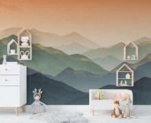 Load image into Gallery viewer, Mountain Wallpaper watercolor Peel and Stick Mountain Watercolor Wallpaper Mountain Wall Art Pine Tree Nature Wallpaper Blue Mountain Mural