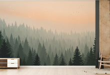 Load image into Gallery viewer, Forest Wallpaper watercolor Peel and Stick Forest Watercolor Wallpaper Mountain Wall Art Pine Tree Nature Wallpaper Blue Mountain Mural