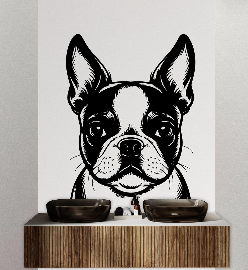 Boston Terrier Dog wall decal Dog decor Dog kids Dog wall art Decal Dog Lover Animals Dog Wall Bathroom Wall Decals Stickers Vinyl 128DE