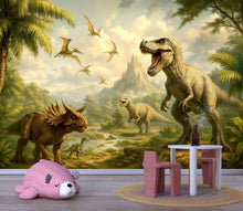 Load image into Gallery viewer, Dinosaur Nursery Wallpaper Mural | 3D T-Rex Jungle Wall Decor | Kids Room Dinosaur Wall Art | Prehistoric Dinosaur Wallpaper For Boys Girls