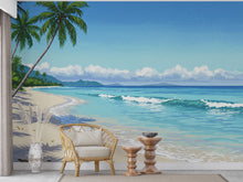 Load image into Gallery viewer, Palm Beach Wallpaper Watercolor Sea Palm Beach Mural with Ocean Beach Wall Art for Nursery Bedroom or Living Room 840RS