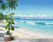 Load image into Gallery viewer, Palm Beach Wallpaper Watercolor Sea Palm Beach Mural with Ocean Beach Wall Art for Nursery Bedroom or Living Room 840RS