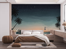 Load image into Gallery viewer, Palm Beach By Night Wallpaper Watercolor Sea Palm Beach Mural with Ocean Beach Wall Art for Nursery Bedroom or Living Room 841RS
