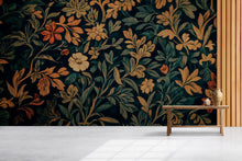 Load image into Gallery viewer, Elegant Dark Floral 3D Wallpaper – Vintage Botanical Wall Mural with Golden and Rust Blooms – Luxury Statement Wall Art for Living Room