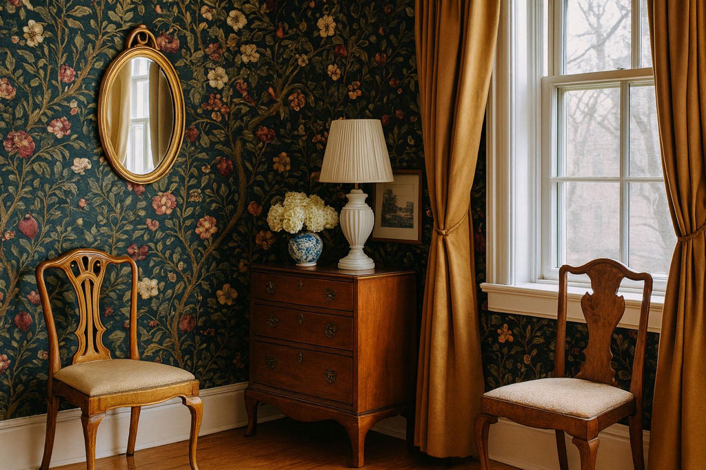 Vintage Dark Floral 3D Wallpaper – Elegant Botanical Wall Mural with Classic Garden Flowers – Traditional Statement Wall Art for Living Room