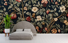 Load image into Gallery viewer, Vintage Dark Floral 3D Wallpaper – Elegant Botanical Wall Mural with Classic Garden Flowers – Traditional Statement Wall Art for Living Room