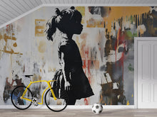 Load image into Gallery viewer, Modern Graffiti Wall Art of Girl Silhouette – Urban Street Art Canvas Mural for Kids Room, Playroom, or Nursery Vn736