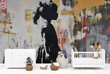 Load image into Gallery viewer, Modern Graffiti Wall Art of Girl Silhouette – Urban Street Art Canvas Mural for Kids Room, Playroom, or Nursery Vn736
