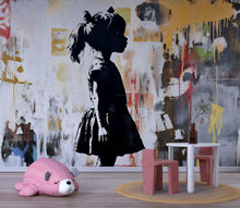 Load image into Gallery viewer, Modern Graffiti Wall Art of Girl Silhouette – Urban Street Art Canvas Mural for Kids Room, Playroom, or Nursery Vn736