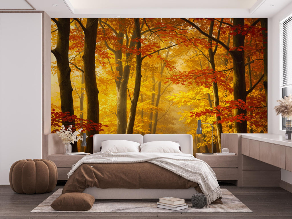 Autumn Forest Wallpaper Watercolor autumn Leaves Mural Fall Forest Wall Art for Nursery Bedroom or Living Room 843RS