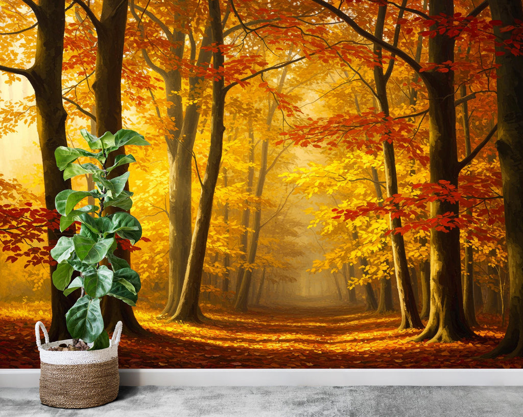 Autumn Forest Wallpaper Watercolor autumn Leaves Mural Fall Forest Wall Art for Nursery Bedroom or Living Room 843RS