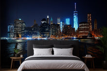 Load image into Gallery viewer, City Skyline Night Wallpaper Mural | Modern 3D Wall Decor | New York Lights Wall Art for Bedroom, Living Room, Office | Peel &amp; Stick Wall