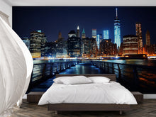 Load image into Gallery viewer, City Skyline Night Wallpaper Mural | Modern 3D Wall Decor | New York Lights Wall Art for Bedroom, Living Room, Office | Peel &amp; Stick Wall