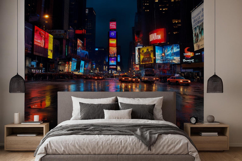 Times Square Cityscape Wallpaper 3D Night Lights Wall Mural Modern New York City Skyline Peel And Stick Bold Room Decor Stylish Gift