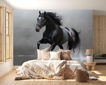 Load image into Gallery viewer, Black Stallion Wall Mural – Majestic Running Horse Wallpaper for Bedroom or Living Room Vn783