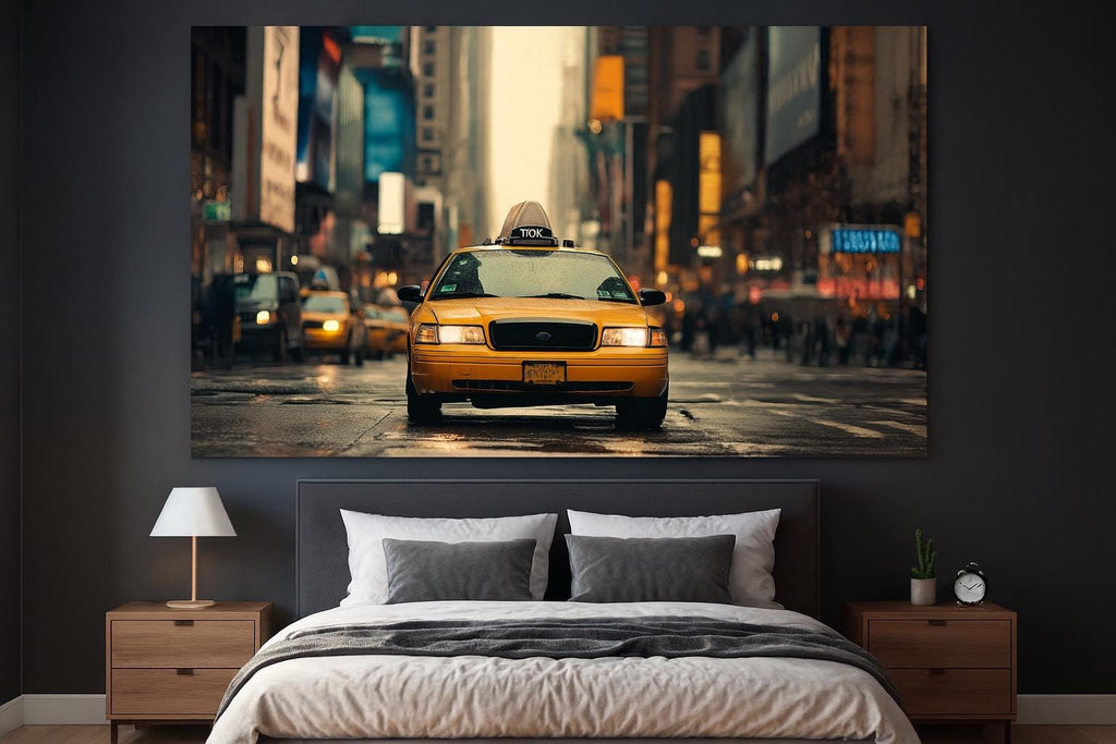 New York City Taxi Wall Mural Wallpaper – 3D Effect Yellow Cab Street Scene Wall Decor – Modern Bold Room Accent Stylish Gift for Urban