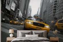 Load image into Gallery viewer, NYC Taxi Wall Mural Wallpaper – 3D Yellow Cab Times Square Street Art, Bold City Skyline Bedroom Decor, Modern Stylish New York Wall Mural