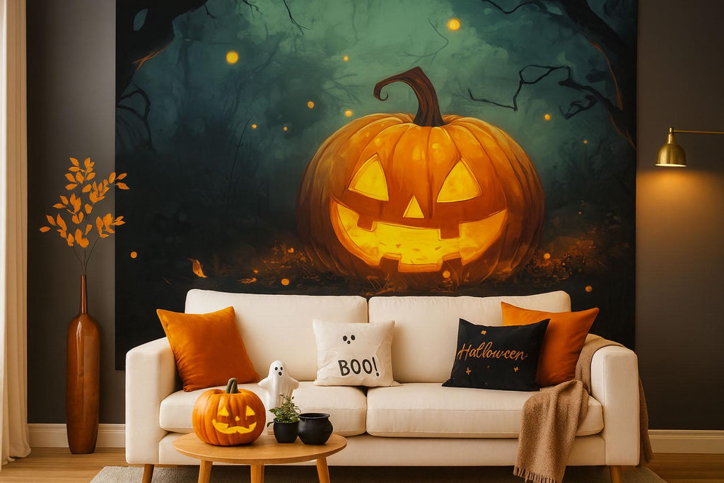 Jack-O’-Lantern Halloween Wall Mural – Cozy Autumn Decor Vn813