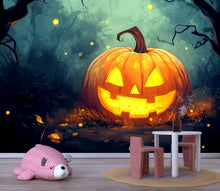 Load image into Gallery viewer, Jack-O’-Lantern Halloween Wall Mural – Cozy Autumn Decor Vn813