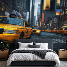 Load image into Gallery viewer, New York Taxi Cityscape 3D Wallpaper – Modern Bold Wall Mural NYC Yellow Cab Street Scene – Stylish Urban Wall Decor for Bedroom, Office