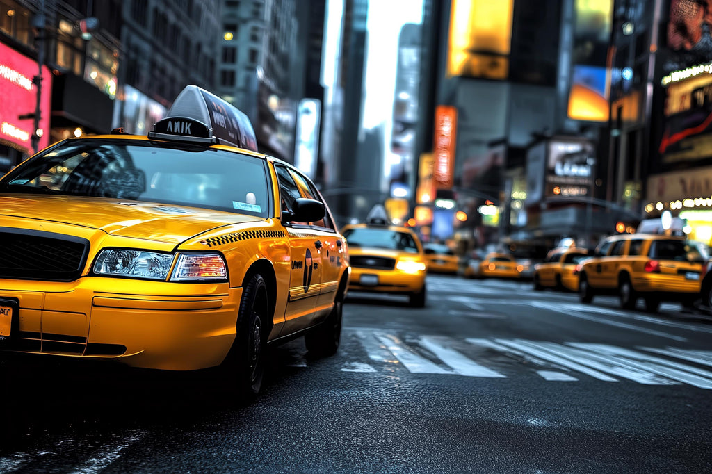 New York Taxi Cityscape 3D Wallpaper – Modern Bold Wall Mural NYC Yellow Cab Street Scene – Stylish Urban Wall Decor for Bedroom, Office