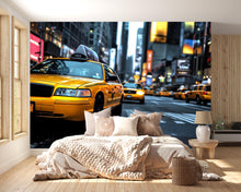 Load image into Gallery viewer, New York Taxi Cityscape 3D Wallpaper – Modern Bold Wall Mural NYC Yellow Cab Street Scene – Stylish Urban Wall Decor for Bedroom, Office