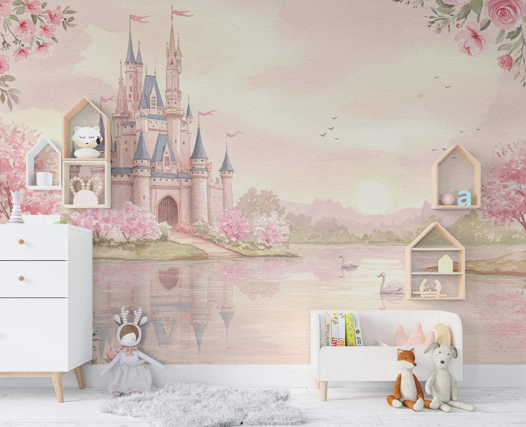 Princess Castle Wall Graphics Peel and Stick Girl room Wallpaper Nursery Self Adhesive Removable nursery wall decor Mural 845RS