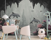 Load image into Gallery viewer, Underwater Wall Graphics Peel and Stick Dolphin Sea Turtle room Wallpaper Nursery Self Adhesive Removable nursery wall decor Mural 846RS