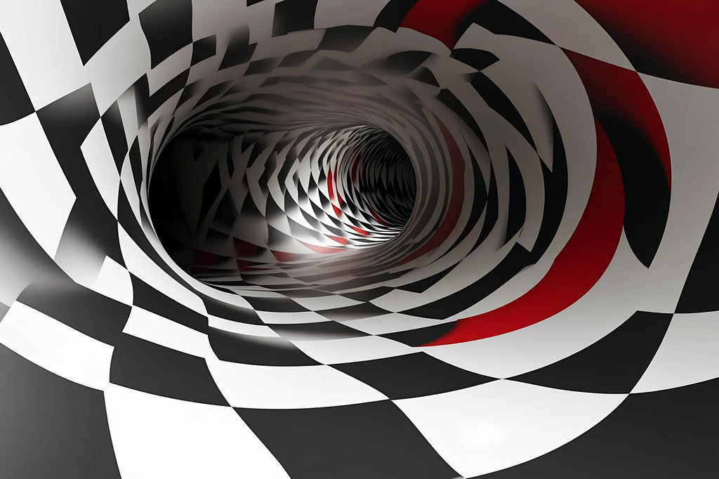3D Tunnel Illusion Wallpaper, Black White Red Geometric Modern Wall Mural, Stylish Abstract Optical Wall Decor for Living Room Bedroom