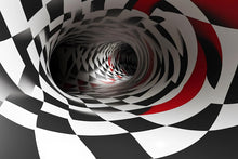 Load image into Gallery viewer, 3D Tunnel Illusion Wallpaper, Black White Red Geometric Modern Wall Mural, Stylish Abstract Optical Wall Decor for Living Room Bedroom