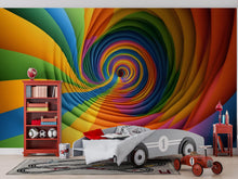 Load image into Gallery viewer, Rainbow 3D Tunnel Wallpaper Mural | Colorful Optical Illusion Wall Art for Kids Room Nursery | Bold Modern Peel and Stick Wall Decor