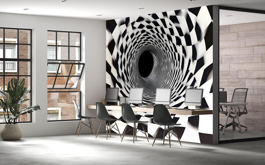 3D Black And White Optical Illusion Vortex Wallpaper – Modern Bold Wall Mural For Bedroom, Living Room Or Office – Stylish Wall Decor Art