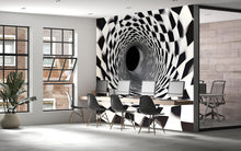 Load image into Gallery viewer, 3D Black And White Optical Illusion Vortex Wallpaper – Modern Bold Wall Mural For Bedroom, Living Room Or Office – Stylish Wall Decor Art