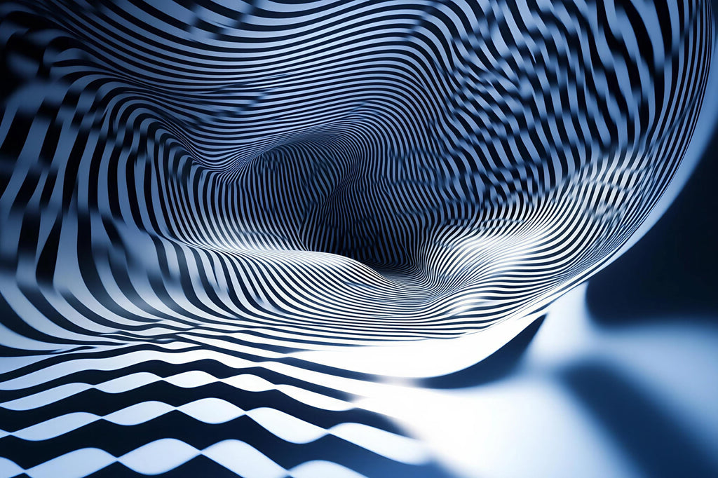 3D Optical Illusion Wallpaper – Modern Wavy Striped Abstract Wall Mural – Stylish Black And Blue Geometric Wall Decor – Bold 3D Wallpaper
