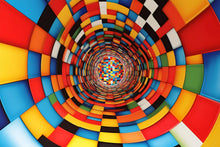 Load image into Gallery viewer, 3D Colorful Tunnel Wallpaper | Bold Optical Illusion Wall Mural | Modern Kids Room Decor | Vibrant Geometric Peel And Stick Wall Art