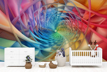 Load image into Gallery viewer, 3D Rainbow Swirl Tunnel Wallpaper Mural | Modern Bold Wall Decor For Kids Room, Bedroom, Nursery, Playroom | Colorful Peel And Stick
