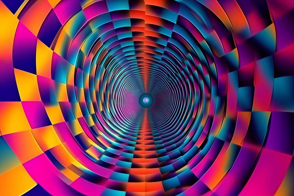 Colorful 3D Tunnel Rainbow Wallpaper Mural | Trippy Modern Wall Decor | Bold Optical Illusion Geometric Design | Kids Room, Living Room