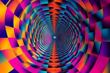 Load image into Gallery viewer, Colorful 3D Tunnel Rainbow Wallpaper Mural | Trippy Modern Wall Decor | Bold Optical Illusion Geometric Design | Kids Room, Living Room