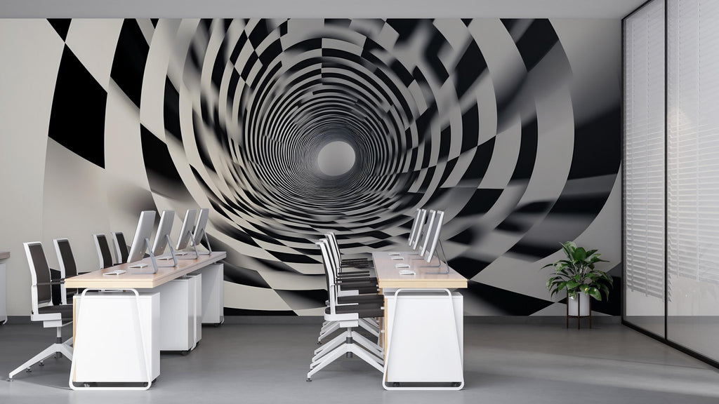 3D Optical Illusion Wallpaper Black And White Modern Tunnel Wall Mural Stylish Room Decor Bold Geometric Wall Art For Bedroom Office